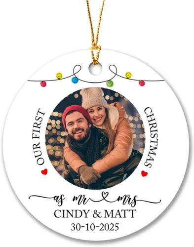 Miniatura 20 de Marco de fotos personalizado para perro, adorno de Navidad 2025 – Nombre y año personalizados para decoración de árboles, adorno de imagen