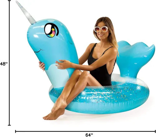 Miniatura 7 de Poolcandy - Flotador inflable de animal para piscina, tamaño extra grande de 48 pulgadas, múltiples estilos de animales narwhal azul