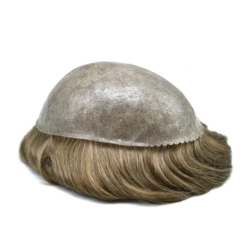 Miniatura 23 de Toupee - Peluquín de cabello humano para hombre, piel de poliéster gris, sistemas de cabello para hombres, marrón duradero, tupé, rubio, PU, pieza