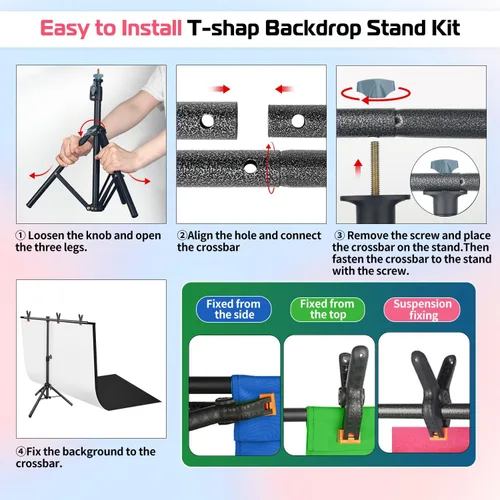Miniatura 7 de Kit de soporte de telón de fondo para fotos de JEBUTU, fondo de fotos, telón de fondo blanco negro de 26.8x50 pulgadas con soporte de mesa