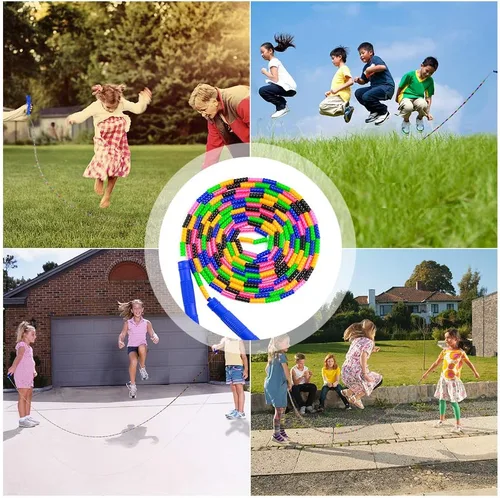 Miniatura 6 de Cuerda de saltar larga doble holandesa de 16 pies, paquete de 2, cuerda de saltar para niños y adultos, cuerda de saltar segmentada con cuentas Azul