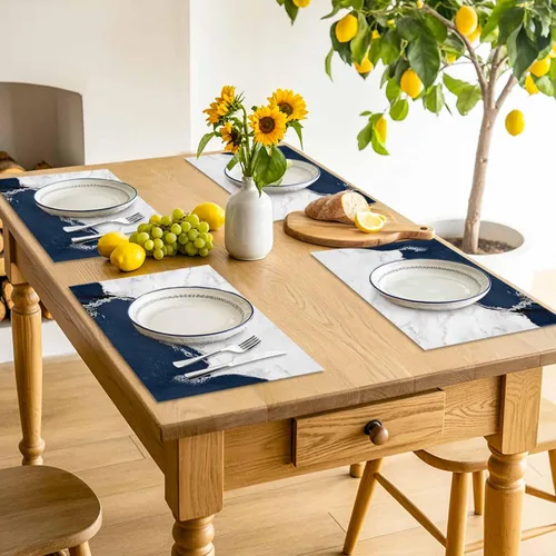 Miniatura 6 de Juego de 6 manteles individuales de tela de arpillera tejida lavable para mesa de comedor cuadrada/rectangular/redonda/ovalada, estético, blanco