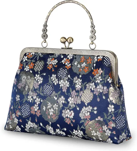 Miniatura 80 de Bolso floral con asa superior, bolso de noche Kiss Lock para mujer, bolso vintage