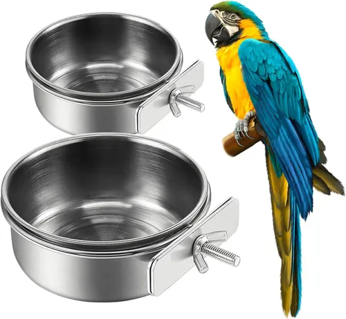 2 Piezas de Recipientes para Alimentación de Aves de Acero Inoxidable, Tazón Pequeño para Alimentar Aves, Tazón para Comida de Loros de Acero