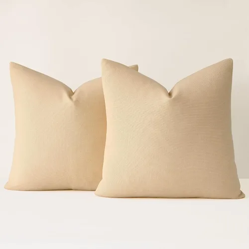 Miniatura 13 de Mixhug Juego de 2 fundas de almohada decorativas de lino para sofá y cama, cojín lumbar, color marrón claro, 12 x 20 pulgadas
