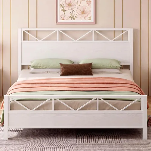 Miniatura 26 de LIKIMIO - Base de cama Queen, cabecero industrial alto de 51.2", con soporte metálico resistente, estructura de cama sólida y estable, libre