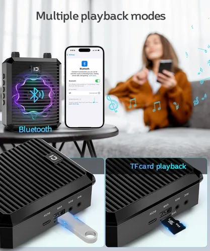 Miniatura 8 de SHIDU Amplificador de voz de 18 W para profesor con micrófono inalámbrico, altavoz Bluetooth portátil y megáfono, sistema amplificador de potencia