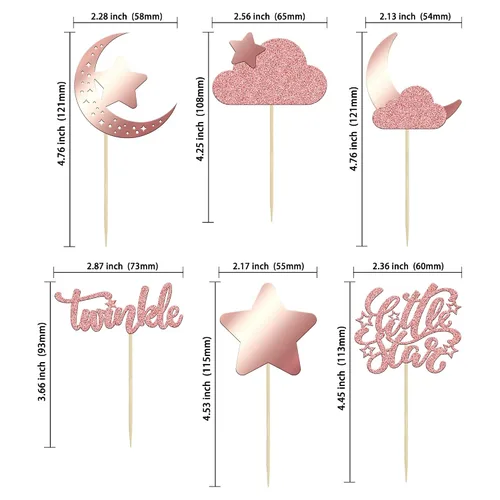 Miniatura 2 de Gyufise 24 piezas de decoración de cupcakes con purpurina de luna, nube, decoración de tartas de estrellas parpadeantes, baby shower, niños, Oro
