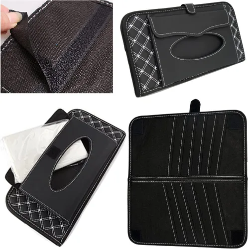 Miniatura 4 de Organizador para parabrisas de coche Aturmon, estuche de almacenamiento para 14 CD, negro, tela no tejida y cuero PU, plegable, 12.5 x 6.1 x 0.4