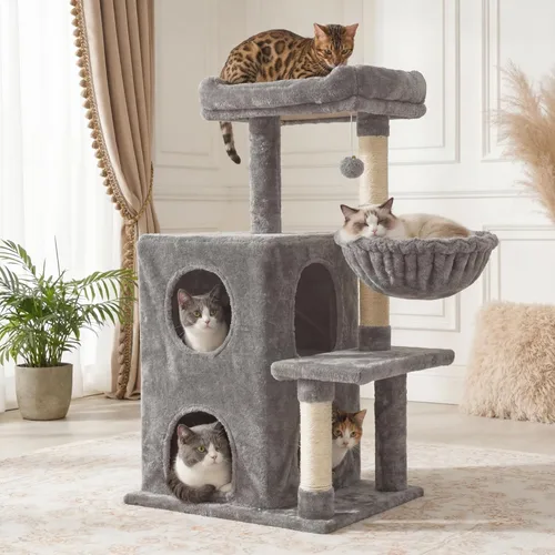 Miniatura 11 de Fansafurn Árbol de varios niveles para gatos de interior, torre moderna para gatos con camas dobles y postes rascadores, árbol para gatos grandes