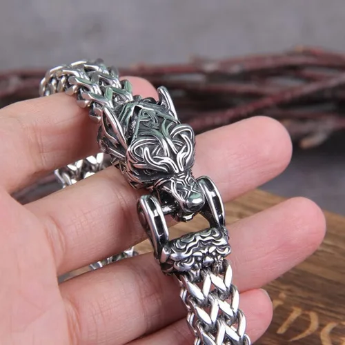 Miniatura 3 de Pulsera de lobo vikingo Fenrir para hombre, cadena de eslabones de Franco bizantino de acero inoxidable, joyería gótica nórdica personalizada