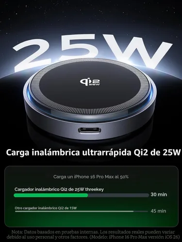 Miniatura 2 de THREEKEY Para cargador MagSafe, paquete de 2 almohadillas de carga rápida Qi2 de 25 W con ventilador de enfriamiento, cargador inalámbrico magnético