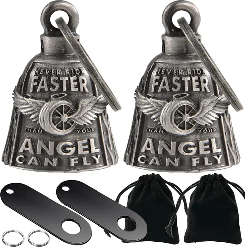 Miniatura 8 de Dream Apparel Paquete de 2 campanas de motocicleta, ángel de la guarda para motociclista, hombres y mujeres, montar con perchas, Drive Away Gremlins
