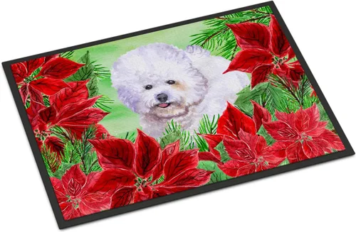 Miniatura 183 de Caroline's Treasures CK1311MAT Cavalier Spaniel Poinsettas - Felpudo de 18 x 27 pulgadas, tapete para puerta delantera, interior y exterior