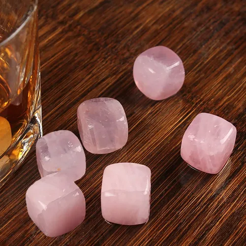 Piedras de whisky de cuarzo rosa, cubos de hielo de cristal para bebidas, rocas de whisky, cubos de vino de 0.7 a 0.8 pulgadas, regalos para
