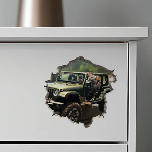 Miniatura 6 de My Wonderful Walls Jeep Wrangler Mouse in Mouse Hole - Adhesivo de pared 3D de vinilo verde con diseño de dibujos animados para paredes, vidrio