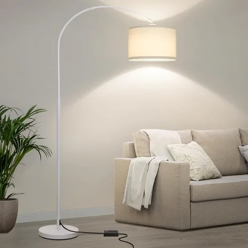 Seaside village - Lámpara de pie para sala de estar, lámpara de pie de arco regulable con pantalla colgante ajustable blanca, lámpara de pie moderna