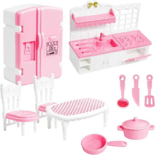 Juego de 10 piezas de mini cocina para casa de muñecas, juego de cocina en miniatura, mini cocina para niños, casa de muñecas, muebles y accesorios,