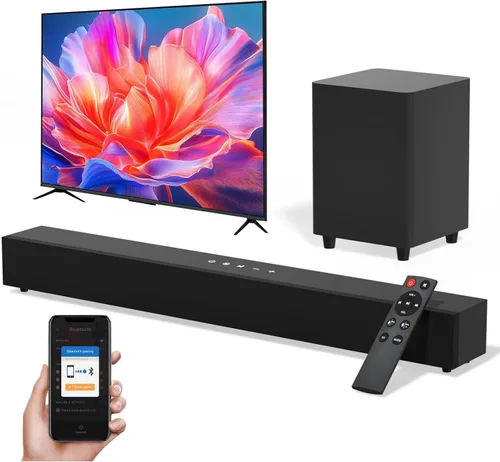 Barra de sonido para TV con subwoofer, altavoz Bluetooth de 60 W, graves profundos, sistema de sonido envolvente de cine en casa de 2.1 canales con