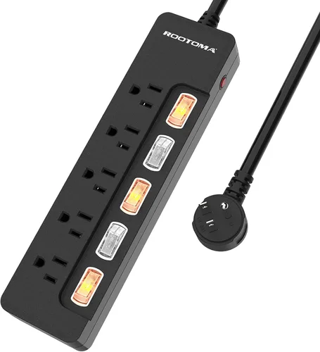 Cable de extensión negro para electrodomésticos con interruptores individuales de encendido y apagado - 6 pies, cable de extensión resistente de