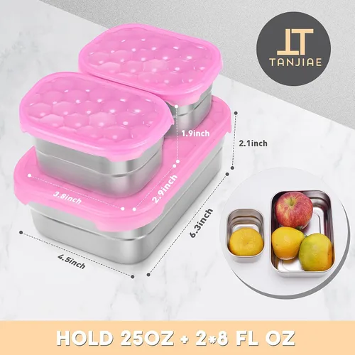 Miniatura 2 de Tanjiae Recipientes Pequeños de Acero Inoxidable para Almuerzo para Niños A Prueba de Fugas Sin BPA Recipientes para Aperitivos con Tapas