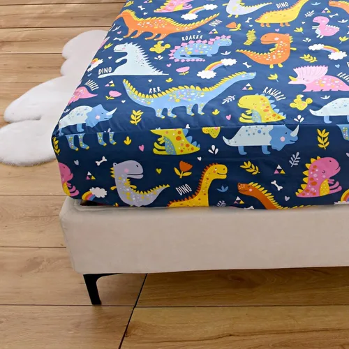 Miniatura 3 de Sábana bajera ajustable con bolsillo profundo para niños y niñas, cama individual, sábanas de tela gruesa con estampado de dinosaurios