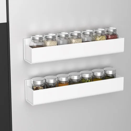Miniatura 3 de PMMASTO Organizador de especias acrílico adhesivo para pared con cinta nano de doble cara, organización de estante de especias para puerta de Blanco