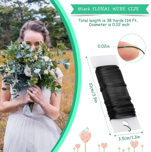 Miniatura 2 de Alambre floral de 38 yardas, 114 pies, alambre de paleta flexible de calibre 22 para coronas de manualidades, arreglos florales, envoltura de tallo