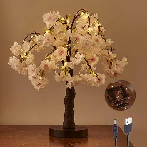 Miniatura 7 de Hairui Árbol de magnolia iluminado con temporizador de 18 pulgadas, 35 luces LED, funciona con pilas o enchufe USB, árbol de mesa de vegetación