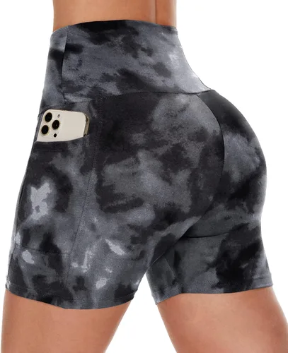 CAMPSNAIL Pantalones cortos de ciclista para mujer con bolsillos, cintura alta de 58 pulgadas, para entrenamiento, elastano, control de abdomen,