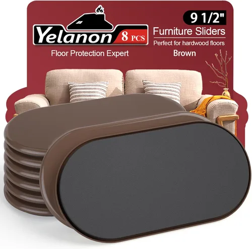 Yelanon Deslizadores de muebles – 8 unidades de 9 1/2 pulgadas de color marrón para alfombras, almohadillas de muebles, suelos de madera dura,