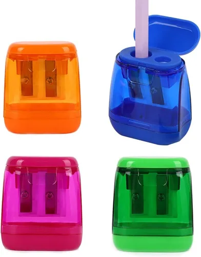 BOPART - Sacapuntas manuales de colores a granel, 24 sacapuntas de mano pequeños con doble agujero con tapa para niños y adultos en el aula,