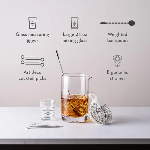 Miniatura 2 de Cork & Mill Vaso mezclador de cóctel, kit antiguo, gran mezclador de cóctel de cristal de 24 onzas para camareros, juego de accesorios de bar casero