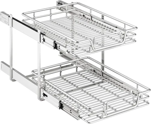Miniatura 10 de Organizador de armario de cocina extraíble de 2 niveles, organizador de estantes y cajones, cesta de almacenamiento de despensa deslizable