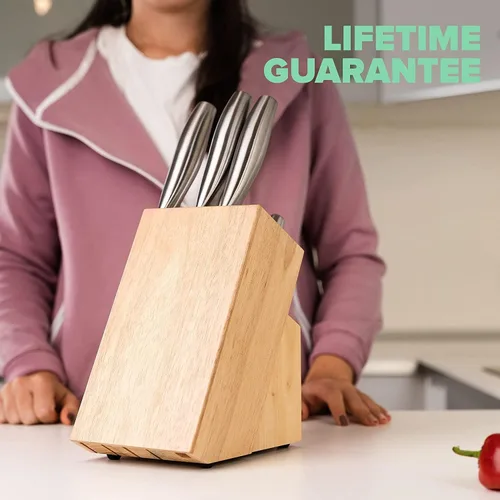 Miniatura 4 de Coninx Bloque de cuchillos de cocina de madera de goma, soporte para cuchillos de 15 ranuras, organizador de cuchillos de madera de calidad