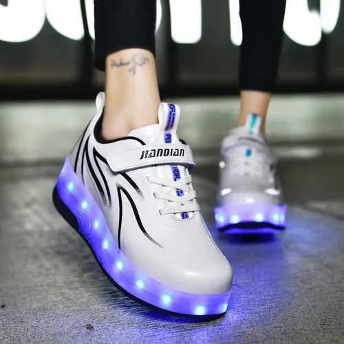 Miniatura 2 de Qneic Zapatillas de ruedas recargables por USB, zapatos de patinaje con ruedas para niños y niñas, zapatos iluminados para niños