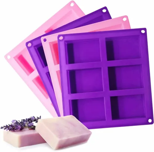 Miniatura 2 de Bangp Paquete de 4 moldes de silicona para jabón, molde de jabón rectangular, 6 cavidades de silicona para hacer jabón artesanal, chocolate, moldes