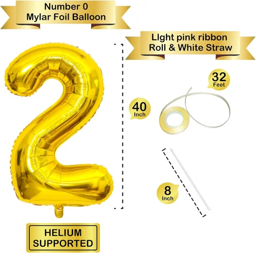 Miniatura 3 de Globos de números dorados de 40 pulgadas, globos de helio de mylar de aluminio con números para cumpleaños, globo número 2 para decoración de Oro