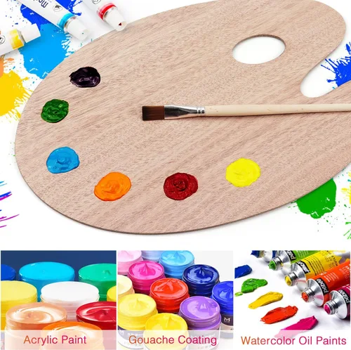 Miniatura 4 de Tamaki Paleta de pintura de madera, bandejas de pintura para acrílico, paleta de arte para pintar, bandejas con soporte para pulgar para artista, 1