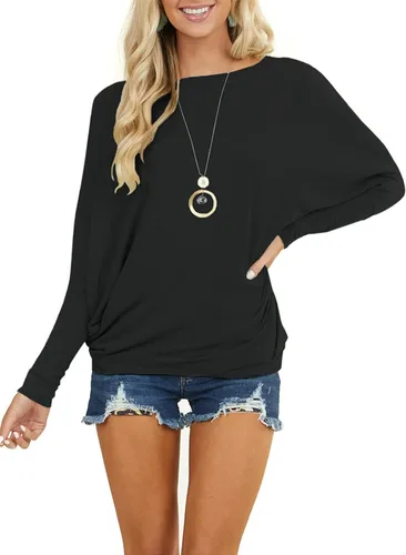 Miniatura 5 de MIHOLL Blusa de manga larga para mujer, estilo murciélago, casual, holgada, Dolman, blusa