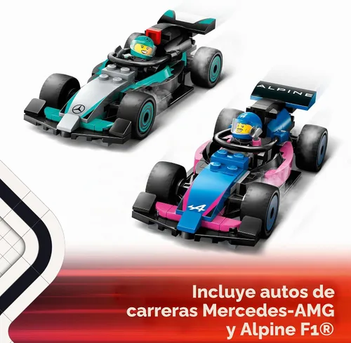 Miniatura 5 de LEGO City F1 Garage & Mercedes-AMG y Alpine Cars Toy – Modelo de juguete de construcción de autos de carreras y juego portátil para niños, niños
