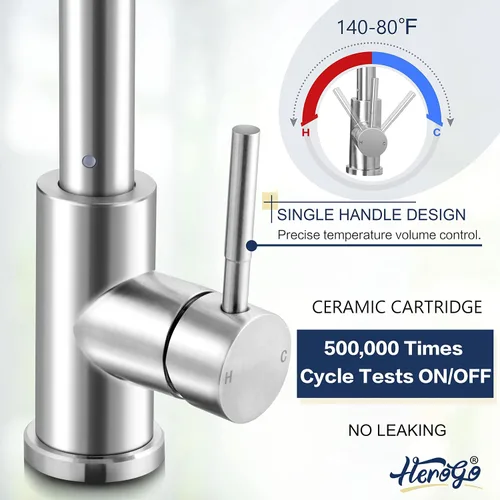Miniatura 6 de Herogo 2.0 - Grifos de cocina con rociador extraíble de níquel cepillado, acero inoxidable comercial mejorado con mango único extraíble