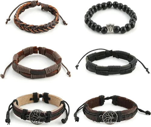 Miniatura 3 de HZMAN Pulseras de cuero genuino con diseño de árbol de la vida para hombres y mujeres, diseño de ojo de tigre, piedra natural, cuentas de roca