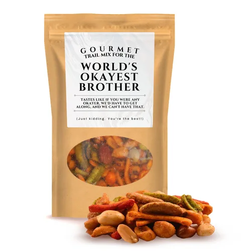 Kepperton Okayest Brother Trail Mix - Snacks gourmet para hombre, cesta de regalo divertida para hermano, regalo divertido para hermanos de hermana,