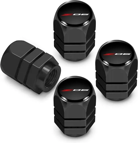 iPick Image Para Chevrolet Corvette C8 Z06 Logo en forma hexagonal negra Tapones de vástago de válvula de neumático de aluminio (negro)