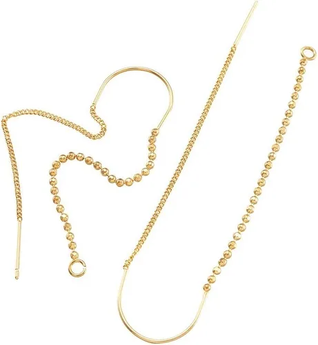 Miniatura 3 de Craftdady 10 hilos de cadena larga de oro de 18 quilates de 2.85 pulgadas de bola/cruz de eslabones colgantes con puente, anillo de salto