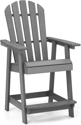 Miniatura 16 de Tangkula Taburete de bar para exteriores, silla Adirondack alta de polietileno de alta densidad con reposabrazos y reposapiés, resistente a la Marrón