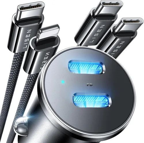 LISEN 90W para iPhone 17 Cargador de Coche USB C Carga Rápida, Cargador de Coche USB C de Puerto Dual de Carga Rápida 45W Adaptador de Coche Tipo C