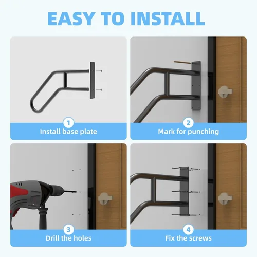 Miniatura 3 de Pasamanos para escalones al aire libre, montaje en pared, barandillas para 1-3 escalones, pasamanos en forma de U con acabado negro mate, pasamanos
