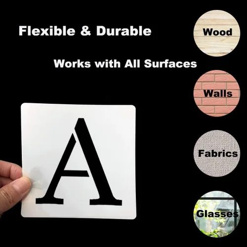 Miniatura 7 de Plantillas de letras del alfabeto de 5 pulgadas para pintar, paquete de 70 plantillas de letras y números con letreros para pintar sobre madera